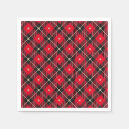 トレンディーブラックレッドプレイド スタンダードカクテルナプキン