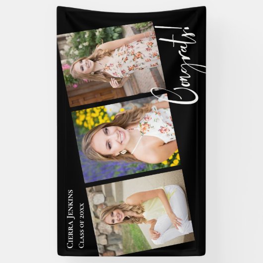 トレンディーブラック写真卒業パーティー 横断幕 (縦)