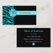 トレンディーブラック及びティール(緑がかった色)ゼブラプリント付デイジー 名刺 (正面/裏面)