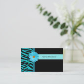 トレンディーブラック及びティール(緑がかった色)ゼブラプリント付デイジー 名刺 (スタンド正面)