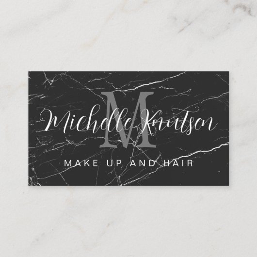 トレンディーブラック大理石メイクアップアーティストヘアサロン 名刺 (正面)