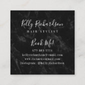 トレンディーブラック大理石美容師スクリプトの署名 スクエア名刺 (裏面)