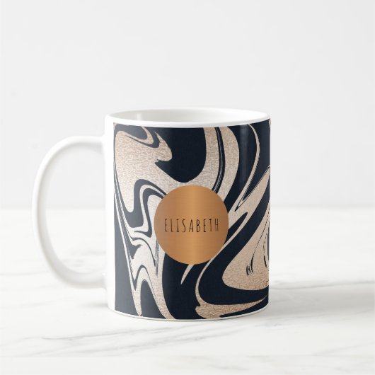 トレンディーブラック大理石銅幾何学名 コーヒーマグカップ (左)