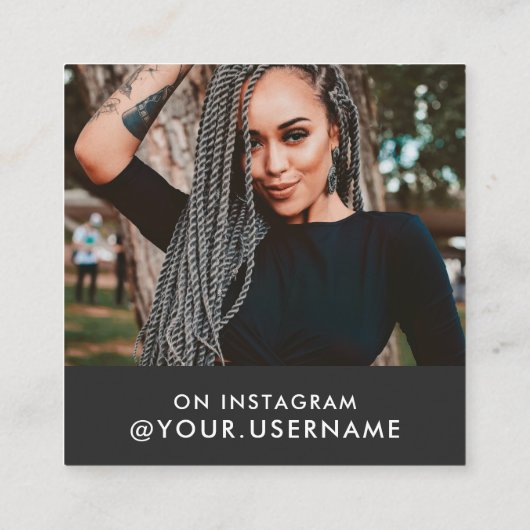 トレンディーブラック後を追メスクリプト写真ソーシャルメディア スクエア名刺 (裏面)