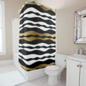トレンディーブラック抽象芸術縞模様金ゴールドアクセント シャワーカーテン (インサイチュ)