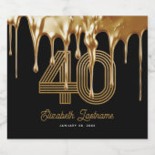 トレンディーブラック液体金ゴールドドリップ40歳の誕生日 スパークリングワインラベル (シングルラベル)