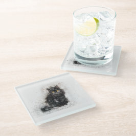 トレンディーブラック猫動揺して写真 ガラスコースター