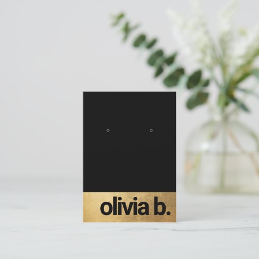 トレンディーブラック金ゴールドイヤリングはっきりしたフォント名刺 名刺 (スタンド正面)