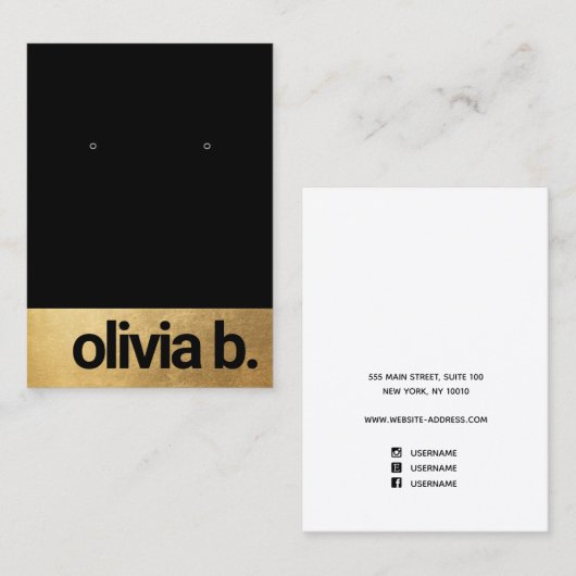 トレンディーブラック金ゴールドイヤリングはっきりしたフォント名刺 名刺 (正面/裏面)