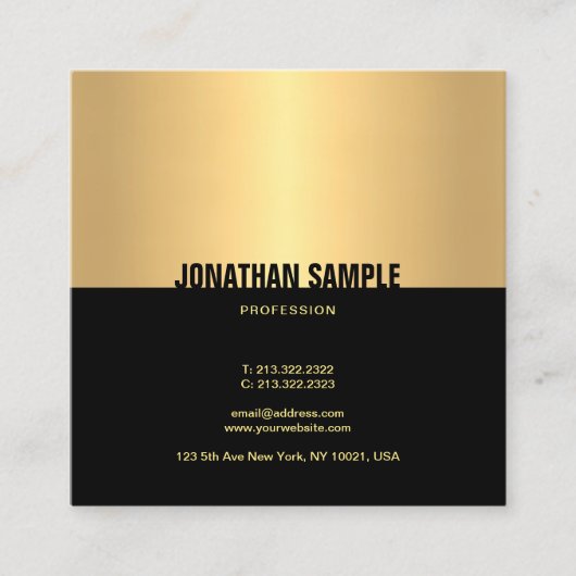 トレンディーブラック金ゴールドクールテンプレートエレガントモダン スクエア名刺 (正面)