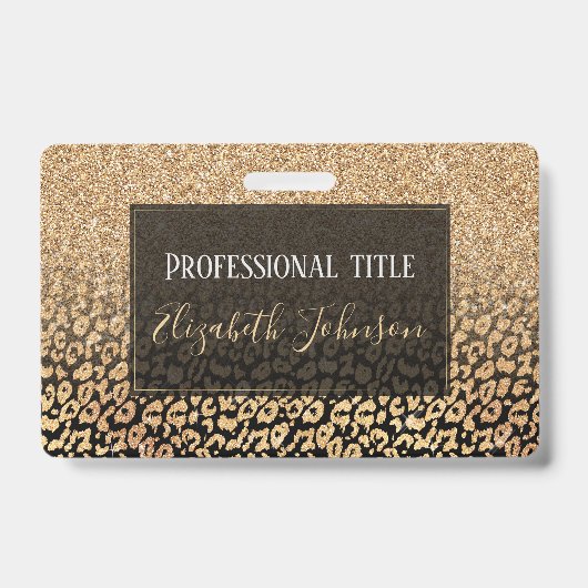 トレンディーブラック金ゴールドグリッターレオパードグラデーション バッジ (Front)