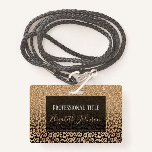 トレンディーブラック金ゴールドグリッターレオパードグラデーション バッジ (正面ランヤード)