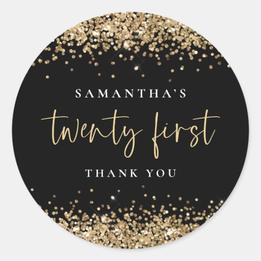 トレンディーブラック金ゴールドグリッター名21stありがとう ラウンドシール (正面)