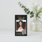 トレンディーブラック金ゴールドスパークルフォトヘアスタイリスト 名刺 (スタンド正面)