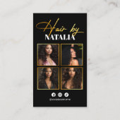 トレンディーブラック金ゴールドスパークルフォトヘアスタイリスト 名刺 (裏面)