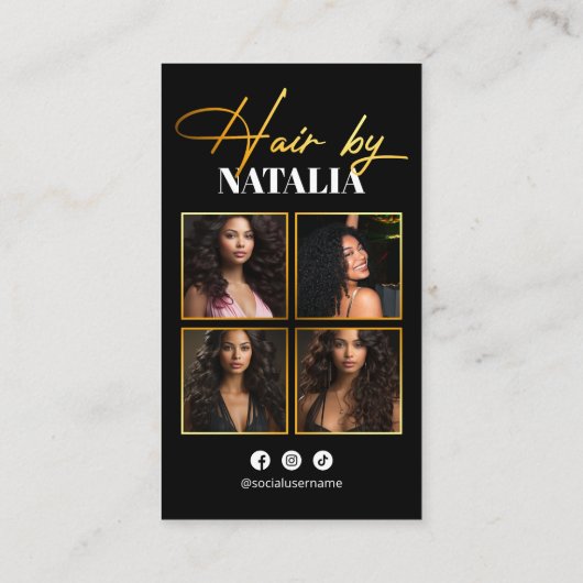 トレンディーブラック金ゴールドスパークルフォトヘアスタイリスト 名刺 (裏面)