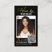 トレンディーブラック金ゴールドスパークルフォトヘアスタイリスト 名刺 (正面)