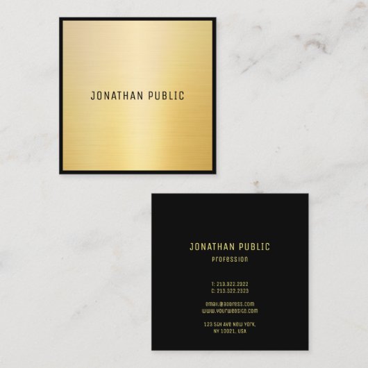 トレンディーブラック金ゴールドモダンエレガントデザインテンプレート スクエア名刺 (正面/裏面)
