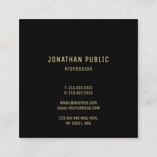 トレンディーブラック金ゴールドモダンエレガントデザインテンプレート スクエア名刺 (裏面)