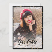 トレンディーブラック金ゴールド大理石2写真卒業パーティー 招待状 (正面)