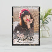 トレンディーブラック金ゴールド大理石2写真卒業パーティー 招待状 (スタンド正面)