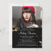 トレンディーブラック金ゴールド大理石2写真卒業パーティー 招待状 (裏面)