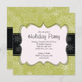 トレンディーブラック&グリーンスノーフレークズホリデーパーティ 招待状 (正面/裏面)