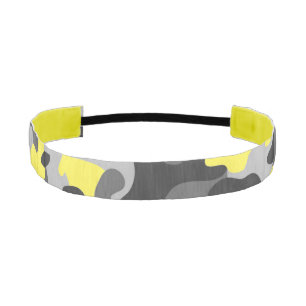 トレンディーブラック、グレー&イエロー迷彩柄プリントスポーツ アスレチックヘッドバンド