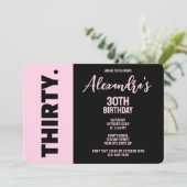 トレンディーブラック&ピンクはっきりした30歳の誕生日パーティー 招待状 (スタンド正面)