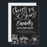 トレンディーブラック&ホワイトお洒落30th Birthday 招待状<br><div class="desc">30年祝間のピンクの誕生日への応援を持つ、この特別なマイルストーンの誕生日！トレンディーブラック&ホワイトお洒落30th誕生日招待状</div>