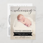 トレンディーブラック&ホワイトの誕生発表 案内ポストカード (正面/裏面)