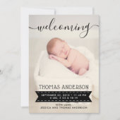 トレンディーブラック&ホワイトの誕生発表 案内状 (正面)