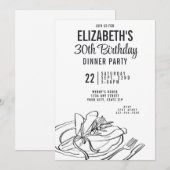 トレンディーブラック&ホワイトディナーパーティー30th Birthday 招待状 (正面/裏面)