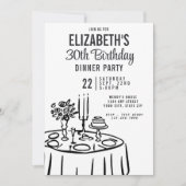 トレンディーブラック&ホワイトディナーパーティー30th Birthday 招待状 (正面)