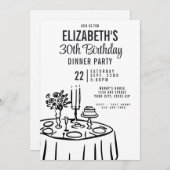 トレンディーブラック&ホワイトディナーパーティー30th Birthday 招待状 (正面/裏面)