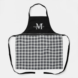 トレンディーブラック&ホワイトバッファロープレイドモノグラムの エプロン