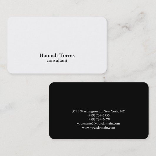 トレンディーブラック&ホワイトプレーンクリエイティブ モダン 名刺 (正面/裏面)