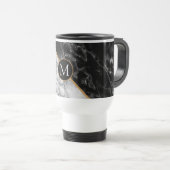 トレンディーブラック&ホワイト大理石 – あなたの手紙を追加 トラベルマグ (正面右)