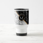 トレンディーブラック&ホワイト大理石 – あなたの手紙を追加 トラベルマグ (中央)