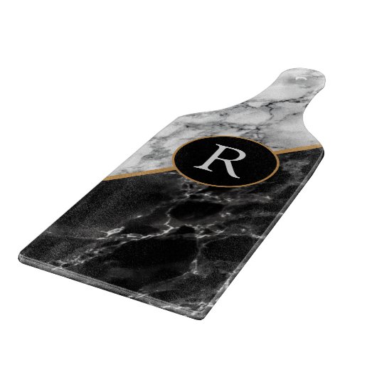 トレンディーブラック&ホワイト大理石Add Letter/Logo カッティングボード (角)