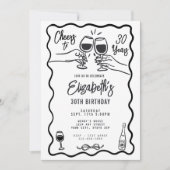 トレンディーブラック&ホワイト応援から30年誕生日 招待状 (正面)