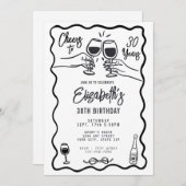 トレンディーブラック&ホワイト応援から30年誕生日 招待状 (正面/裏面)