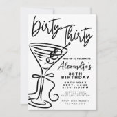 トレンディーブラック&ホワイト汚い30歳の誕生日 招待状 (正面)