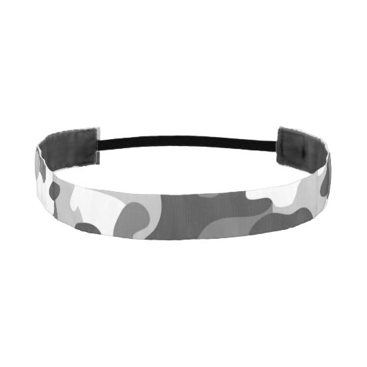 トレンディーブラック、ホワイト&グレー迷彩柄プリントスポーツ アスレチックヘッドバンド (正面)