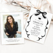 トレンディーブラック・ボウ・リボン写真卒業パーティー 招待状