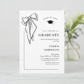 トレンディーブラック・ボウ・リボン写真卒業パーティー 招待状 (スタンド正面)