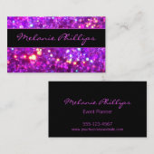 トレンディーブラック&ラベンダーピンクチュンキーグリッター 名刺 (正面/裏面)