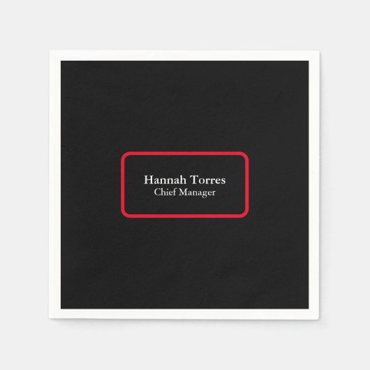 トレンディーブラック&レッドプレーンクリエイティブ モダン スタンダードカクテルナプキン (正面)