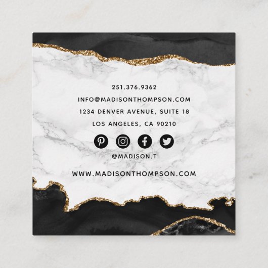 トレンディーブラック&金ゴールドガーリーメイクアップアーティスト スクエア名刺 (裏面)