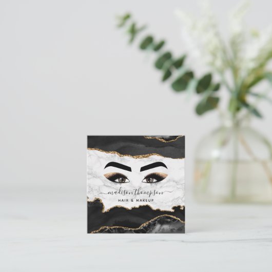 トレンディーブラック&金ゴールドガーリーメイクアップアーティスト スクエア名刺 (スタンド正面)
